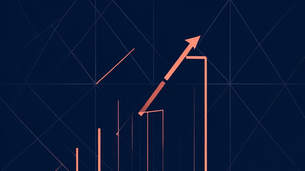 Abstracte illustratie van een stijgende omzetlijn in de kleuren van MKB GroeiPartners